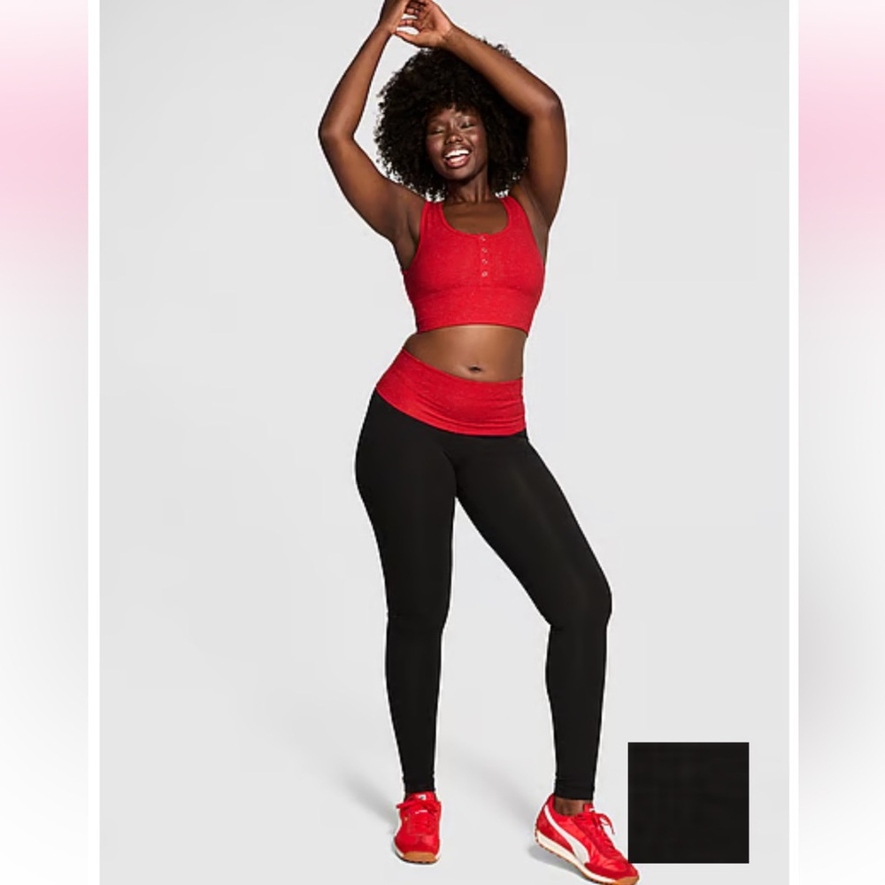 PINK Victoria's Secret Red Crop Tank & Black Leggings Set